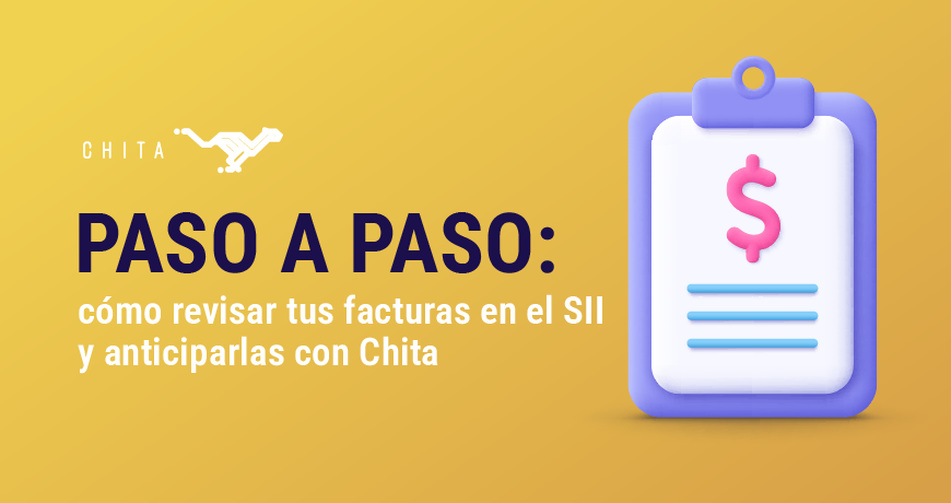Ilustración de factura digital con ícono de dinero, representando cómo revisar y anticipar facturas en el SII con Chita.